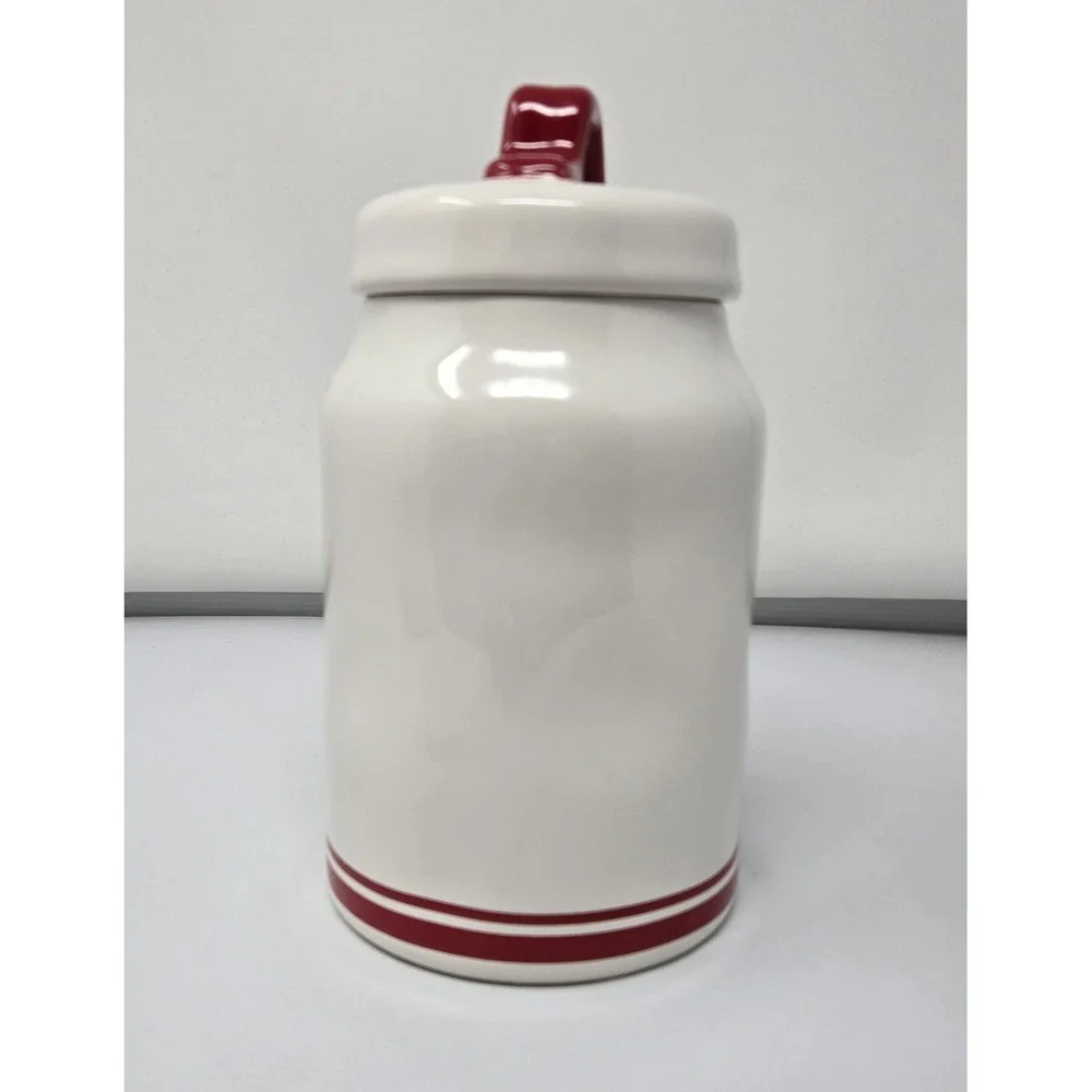 Rae Dunn Canister CANDY CANE LANE White Red Accents‎ 8.25  Tall Skinny Christmas